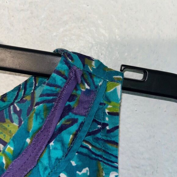 Biba Short Dress Kaftan Beach Cover Up V-Neck %100 Cotton Floral Print Size US M - Picture 8 of 9